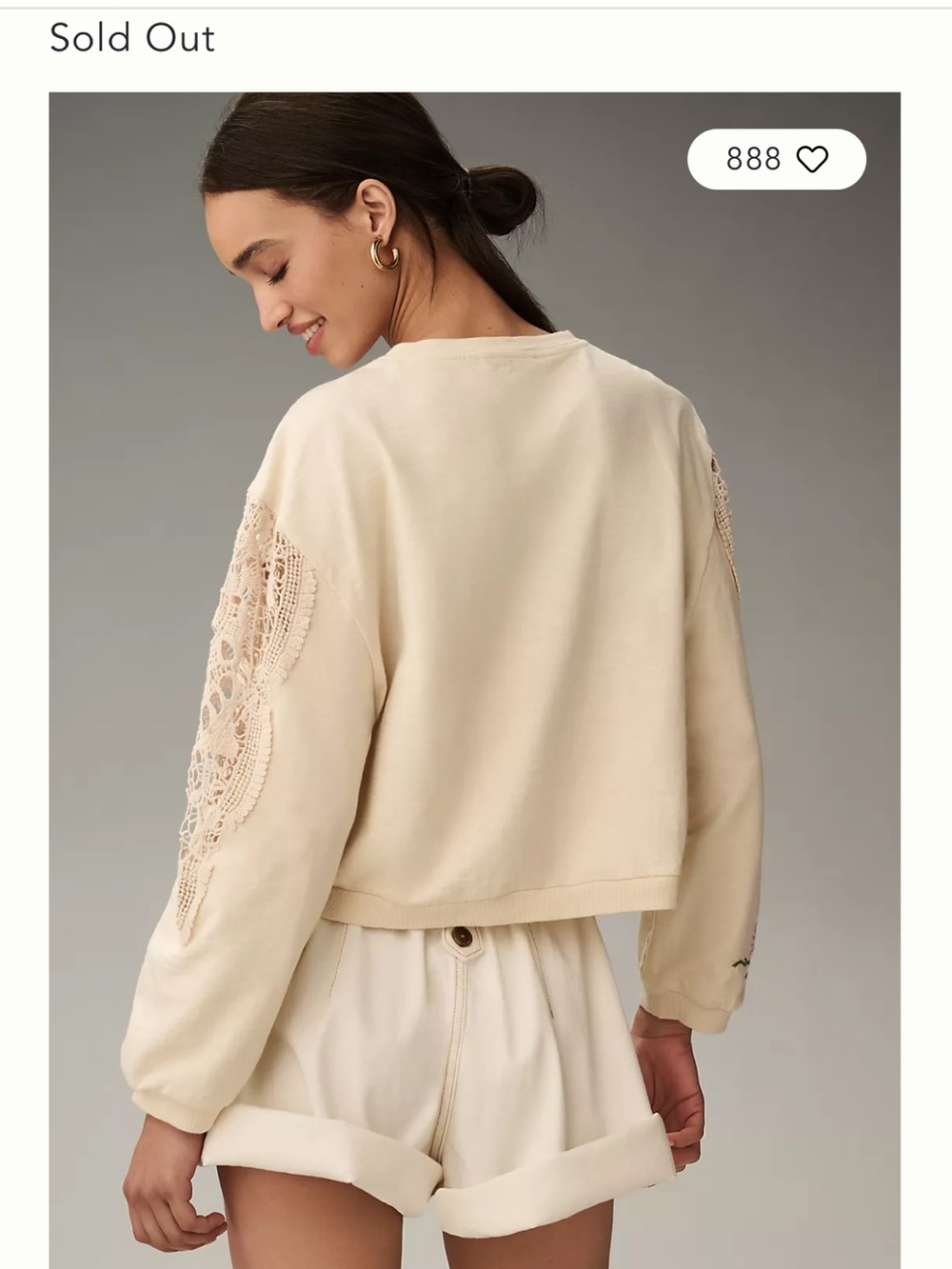 Anthropologie Cream Sweatshirt with Pink & Green Floral Embroidery - Picture 2 of 8